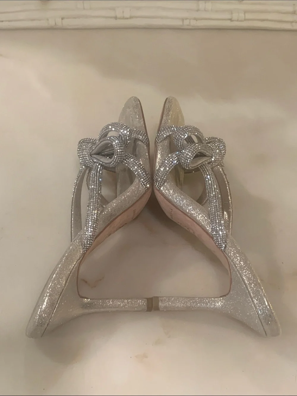 Loeffler Randall Mikel Silver Strass Bow Sandals Size 8 B